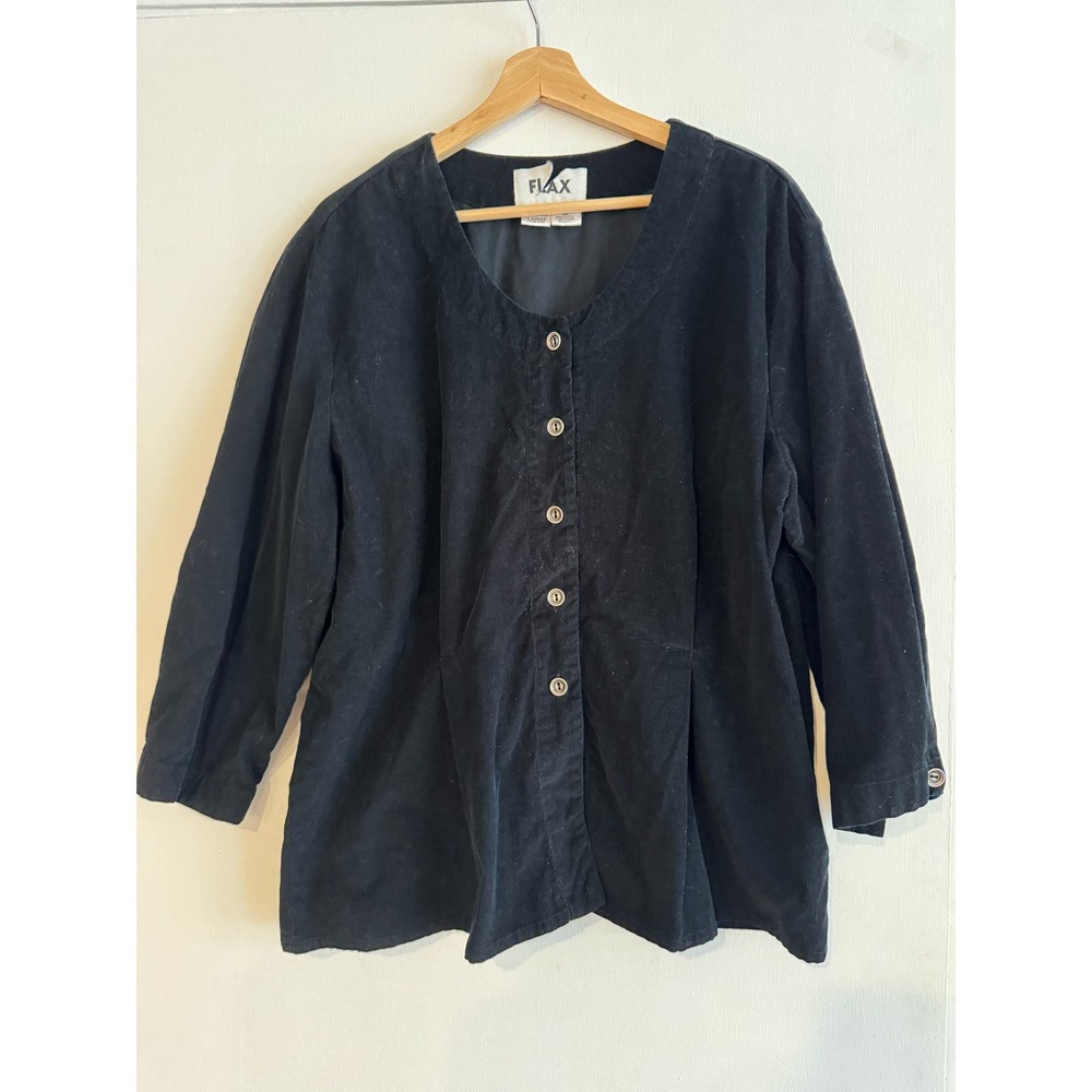 Flax womens 100% Cotton corduroy button down 3/4 jacket navu blue sustainable L